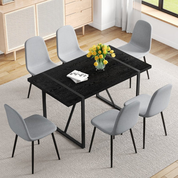 English Elm Table and Chair Set Round Tempered Glass Top with X Base and Four Pu Leather Seats Black,Light Gray W1151S04379