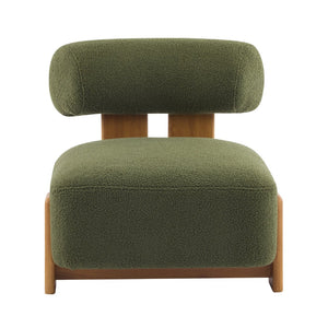 English Elm 27.25" Boucle Lounge Chair Solid Wood Frame Rolled Back Sculptural Living Room Accent N767P354792G