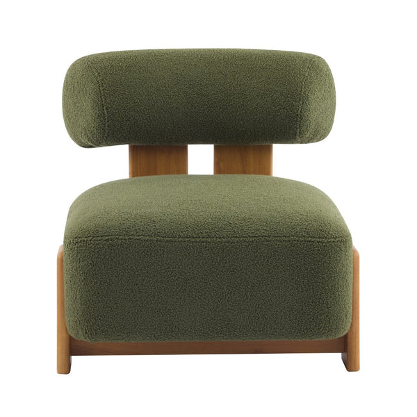 English Elm 27.25" Boucle Lounge Chair Solid Wood Frame Rolled Back Sculptural Living Room Accent N767P354792G