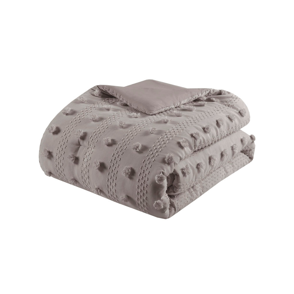 JLA Home Intelligent Design - Clip Jacquard Comforter Set with Tufted Pompoms, Hypoallergenic Dustproof Fill, OEKO‑TEX Safe Finish Grey ID10-2282