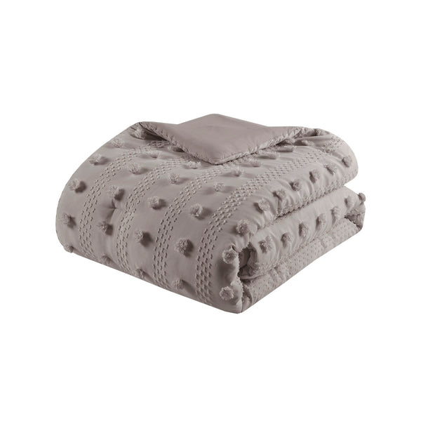 JLA Home Intelligent Design - Clip Jacquard Comforter Set with Tufted Pompoms, Hypoallergenic Dustproof Fill, OEKO‑TEX Safe Finish Grey ID10-2282