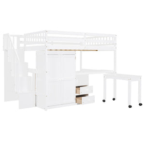 English Elm Queen Murphy Bed with Integrated Desk Cabinet Shelves Space Saving Studio Solution White N708S00014K