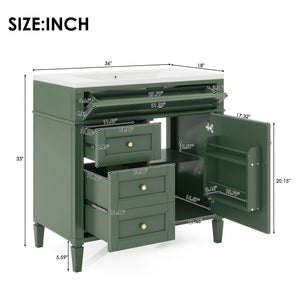 English Elm 36'' Modern Bathroom Vanity with Mirror Cabinet and Sink, Spacious Storage, Soft-Close Doors & Drawers Green SW000134AAF-3