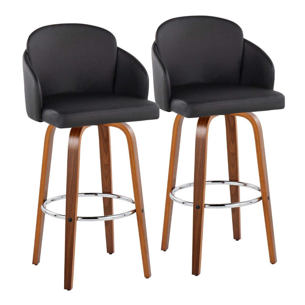 English Elm Fixed-height Mid-century Barstools with Walnut Legs and Grey Upholstered Seats Set Black B202S01901