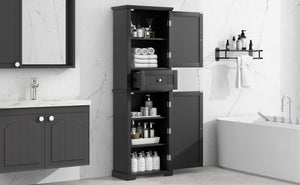 English Elm Tall Bathroom Storage Cabinet - Sleek Freestanding Organizer With Drawer & Adjustable Shelf, Black N725P206890B-GIGA