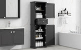 English Elm Tall Bathroom Storage Cabinet, Freestanding Storage Cabinet With Drawer and Adjustable Shelf, Mdf Board With Painted Finish, Black