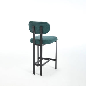 English Elm Bar Stools Set of 2 Upholstered Fabric Seat with Foam Cushion Black Metal Legs W3244P310204