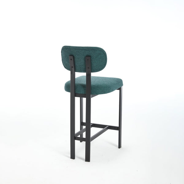 English Elm Bar Stools Set of 2 Upholstered Fabric Seat with Foam Cushion Black Metal Legs W3244P310204