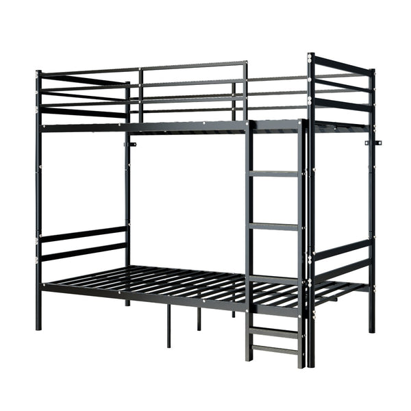 English Elm Bunk Beds Twin Over Solid Iron Frame with Guardrail and Ladder Matte Black W3752P464161