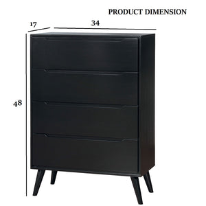 English Elm Black Mid-Century Chest 34"W x17"D x48"H – 4-Drawer Recessed Pulls, Tapered Legs, Sleek Modern Storage B2741P367988