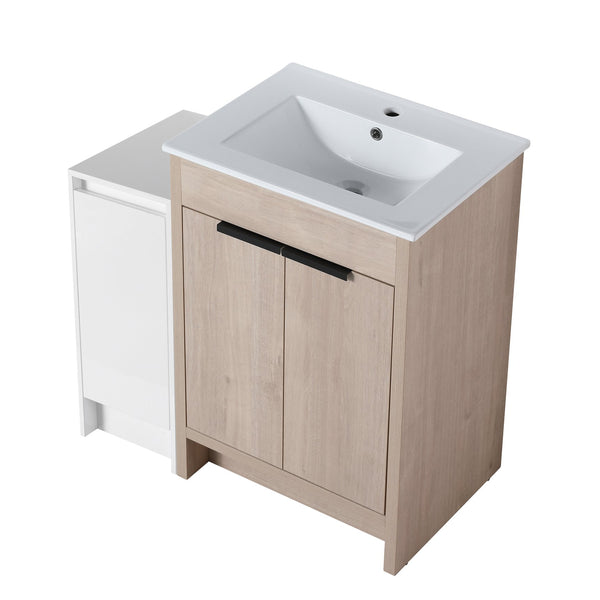 English Elm 36 Inch Freestanding Bathroom Vanity With Ceramic Sink, Soft-Close Doors & Ample Storage Solutions W999S00302