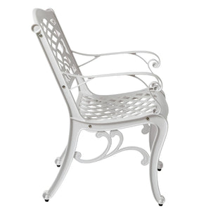 English Elm Phoenix Cast Aluminum Outdoor Dining Arm Chairs Ornate Lattice Scroll Garden Patio Set White N776P381164W