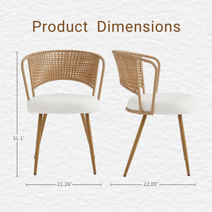 English Elm Wicker Rattan Wingback Dining Chairs Set of Two with Velvet Cushion and Metal Legs W3590P453802