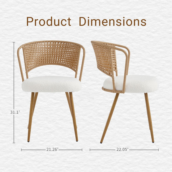 English Elm Wicker Rattan Wingback Dining Chairs Set of Two with Velvet Cushion and Metal Legs W3590P453802
