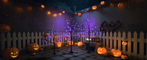 English Elm 3 Pack Halloween Spooky Tree Set with Purple LED Lights, 4ft‑6ft Hinged UV‑Resistant Indoor Decor (96) PX283443AAF