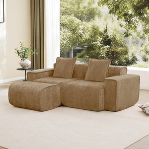 English Elm Streamlined Velvet Modular L-shape Sectional Sofa with Cloud Foam and French Piping Brown W3041S00371