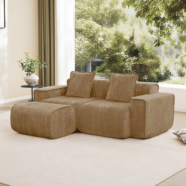 English Elm Streamlined Velvet Modular L-shape Sectional Sofa with Cloud Foam and French Piping Brown W3041S00371