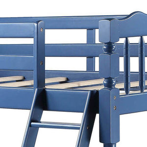 English Elm Blue Convertible Twin-Over-Twin Bunk Bed in Dark Blue with Built-in Ladder, Guard Rail, 28" Clearance B062S00491