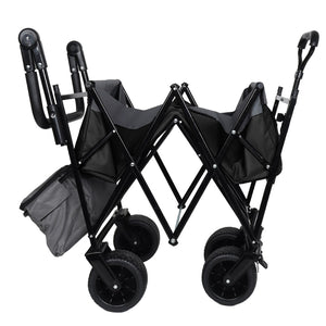 English Elm With Canopy and Steel Frame Collapsible Wagon All-terrain Heavy Duty Outdoor Cart Black W2932P326774