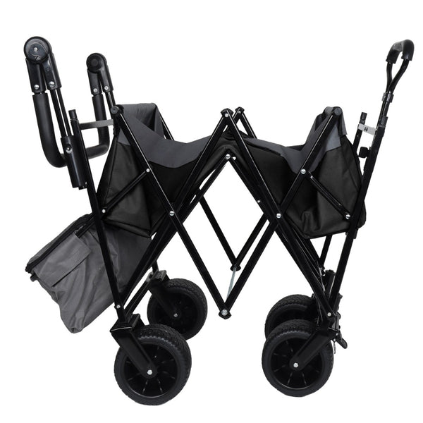 English Elm With Canopy and Steel Frame Collapsible Wagon All-terrain Heavy Duty Outdoor Cart Black W2932P326774