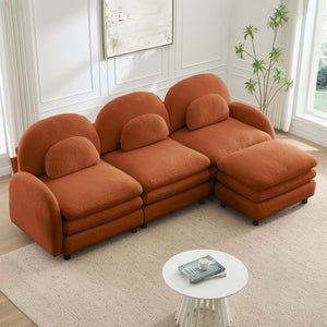 English Elm Teddy Fleece Modular Cloud Sofa Plush Curved Sectional with Ottoman for Living Room Orange W5656S00097