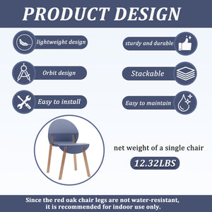 English Elm 4-Pack Grey Blue Chairs with Solid Red Oak Legs, Ergonomic PP Seats, 330lb Strength, Easy-Clean Finish W3450P322868