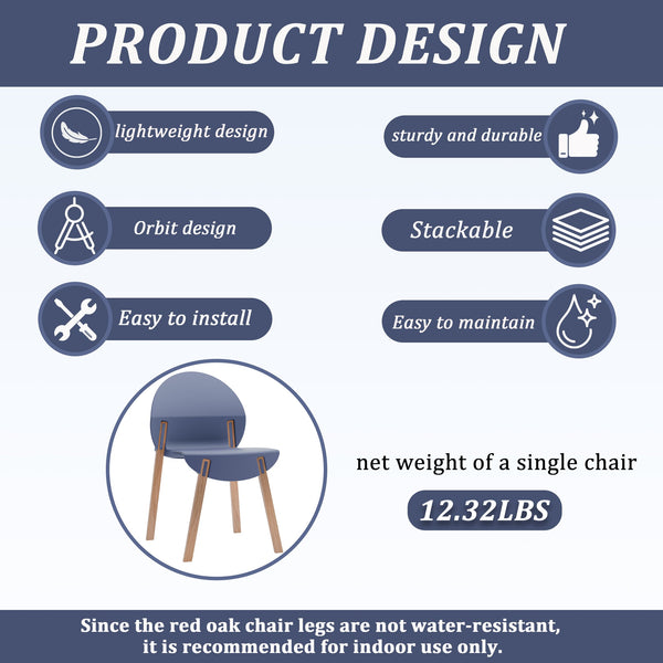 English Elm 4-Pack Red Oak Leg Chairs and Folding PP Square Table — Ergonomic, Waterproof, Durable Patio Set Grey+Blue,White W3450S00036