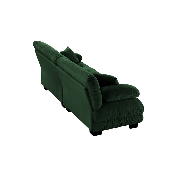 English Elm Cloud Couch 2-Seater Sofa In Soft Green Chenille - Plush Comfort With Lumbar & Throw Pillows Included W714S01088