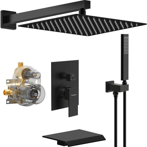 English Elm Male Npt Matte Black Shower And Tub Faucet Set - 10" Rainfall Showerhead & Waterfall Filler System T3177P277543