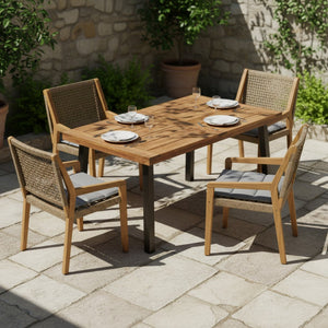 English Elm Modern Acacia Wood Outdoor Dining Set with Wicker Armchairs for Patio or Deck N770PS597R192