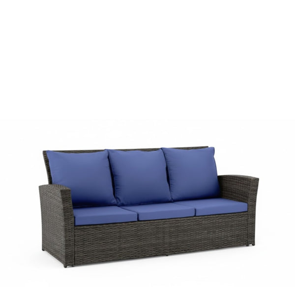 English Elm 67.7" Outdoor Wicker Three Seat Sofa High Back Pe Frame Patio Lounge Furniture Blue B082P455182