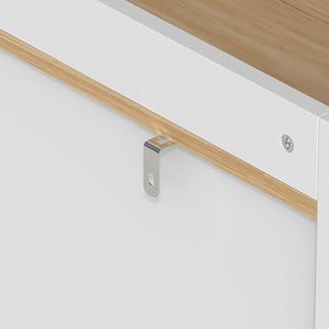 English Elm Modern Fluted Bar Cabinet with Wine Rack Glass Holders Adjustable Shelving and Hidden Drawer White N728P438606W