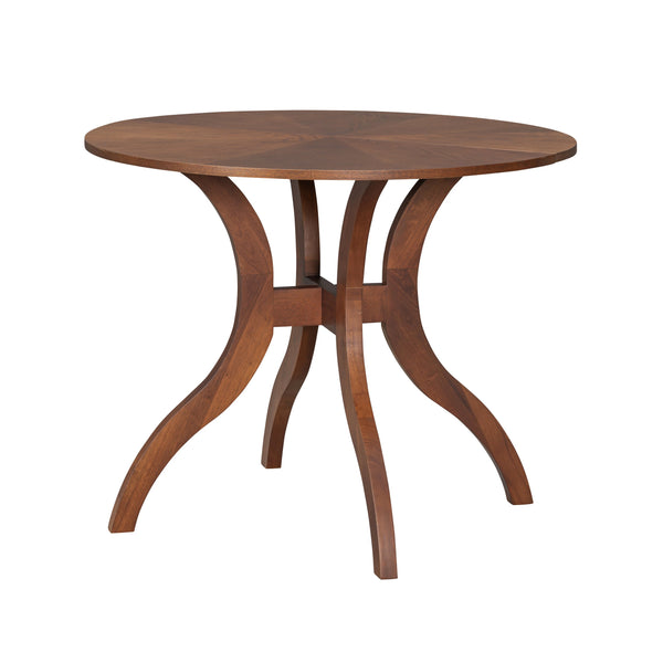 English Elm Walnut Round Dining Table 39.4" — Elegant Pedestal Base, Fluted Carvings, Durable Plywood-Rubberwood Build N842P315206D