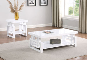 English Elm Fletcher Gloss White Lacquer Coffee and End Table Set for Modern Living Rooms B062S01660