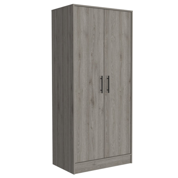 English Elm Armoire, Spacious Engineered Wood Wardrobe with Two Drawers, Hanging Rod and Hidden Storage Appeal Gray 74.8 L x 24.41 W x 4.33 H B097S00153
