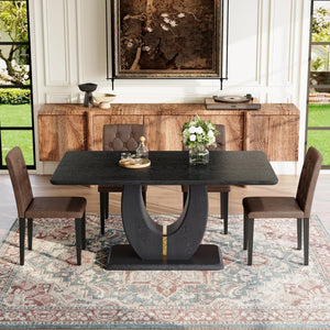 English Elm Black Wood Grain Mdf Dining Table Set Seats Four with Suede Upholstered Chairs W1151S04473