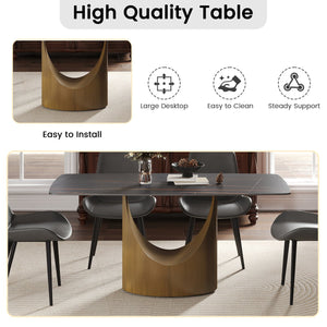 English Elm 63" Modern Artificial Stone Dining Table With Curved Black Panel And Bronze Iron Legs For 6-8 People W1535S00550