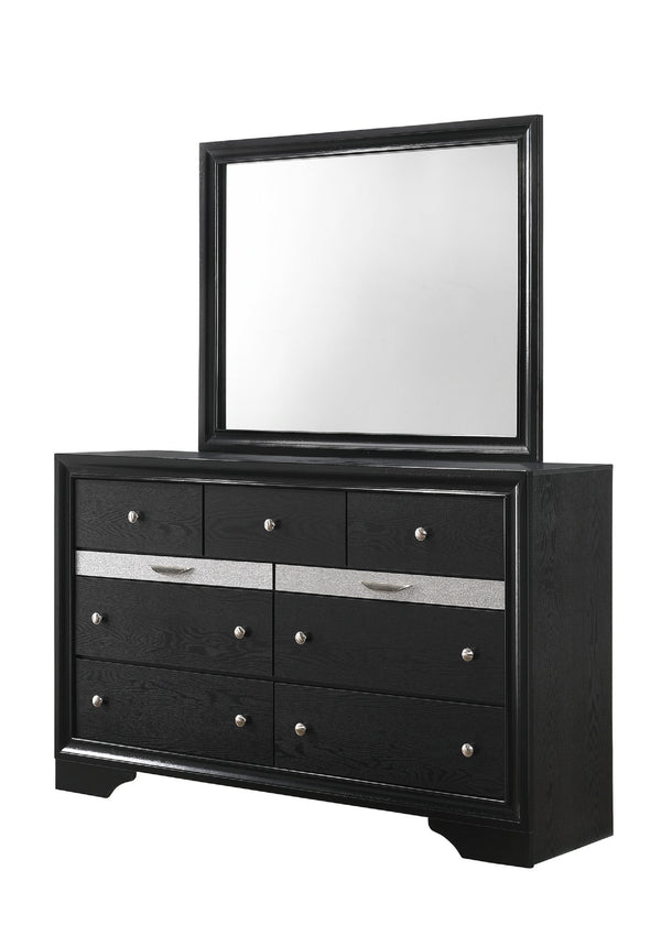 English Elm Modern Luxury Glam 5-Drawer Chest with Jewel Tray and Dustproof Bottom, Solid Wood Storage Elegance Black 66 L x 19.5 W x 41.8 H B011P234367