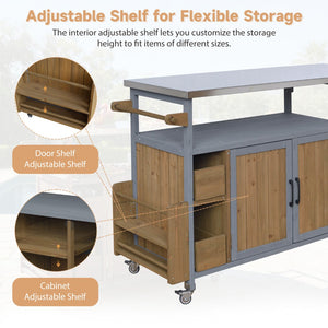 English Elm 54.33" Farmhouse Outdoor Kitchen Cart Solid Fir Frame Steel Top Storage Bbq Prep Blue Gray,Walnut Brown N767P379702B