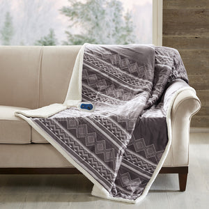 Woolrich Anderson Lodge/Cabin Oversized Mink to Berber Heated Throw WR54-1774 Grey