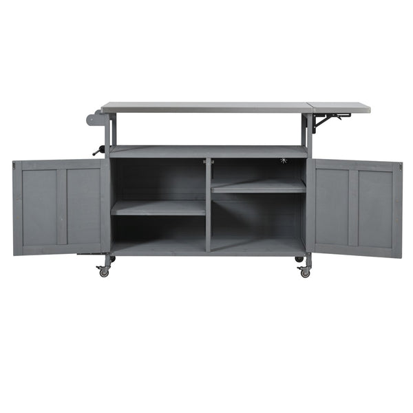 English Elm Foldable Outdoor Kitchen Cart with Stainless Worktop Fir Wood Frame and Lockable Wheels Grey N719P380279E