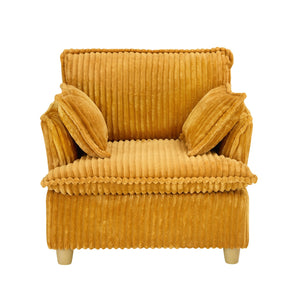 English Elm This single-seat corduroy sofa with ottoman and pillows — compact lounge chair for cozy reading nooks and naps Yellow W1658S00121