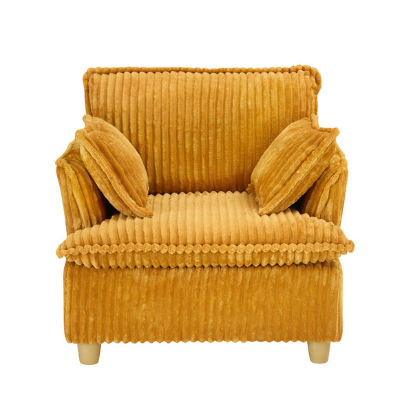 English Elm This single-seat corduroy sofa with ottoman and pillows — compact lounge chair for cozy reading nooks and naps Yellow W1658S00121