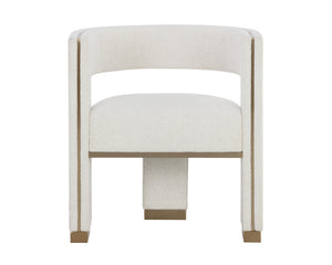 Sunpan Adamina Dining Armchair - Rhea Light Barley, Stylish Gold Stainless Steel Legs, Contemporary Design