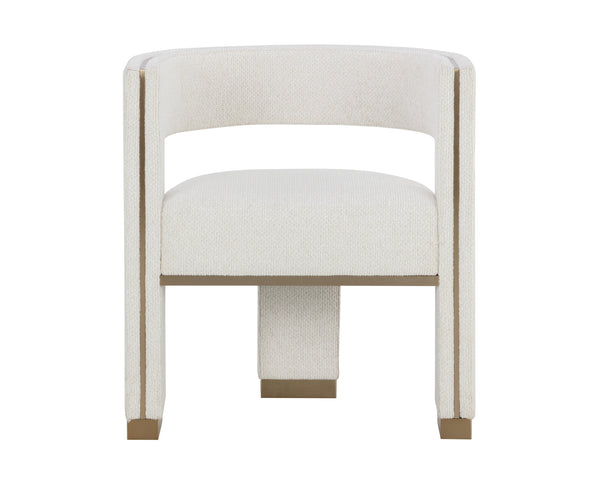 Sunpan Adamina Dining Armchair - Rhea Light Barley, Stylish Gold Stainless Steel Legs, Contemporary Design