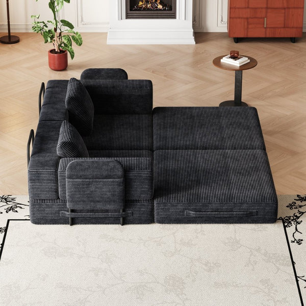 English Elm 72.4-inch Chenille Convertible Floor Sofa Bed with Storage Pockets and Modular Design W3505P355569