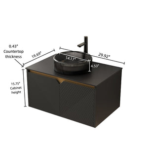 English Elm Ruben 30" Modern Wall-Mounted Bathroom Vanity With Stylish Black Glass Basin & Sintered Stone Top W2615S00317-GIGA
