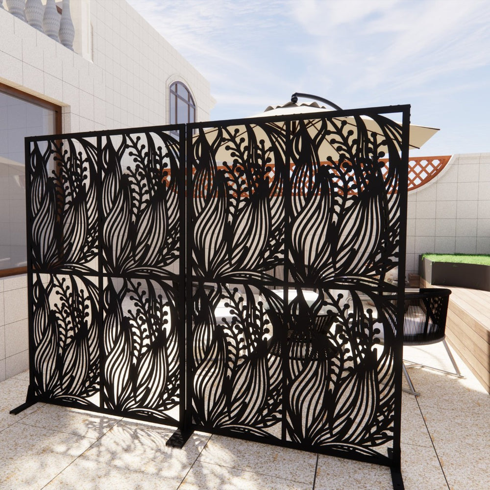 English Elm Metal Bird Cutout Privacy Screen Freestanding Powder Coated Steel Patio Room Divider Black W1586P282276