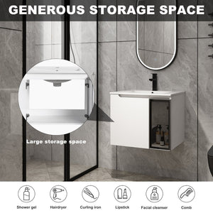 English Elm 24" Floating Bathroom Vanity Glossy White Plywood Cabinet Ceramic Sink Soft Close W999S00523