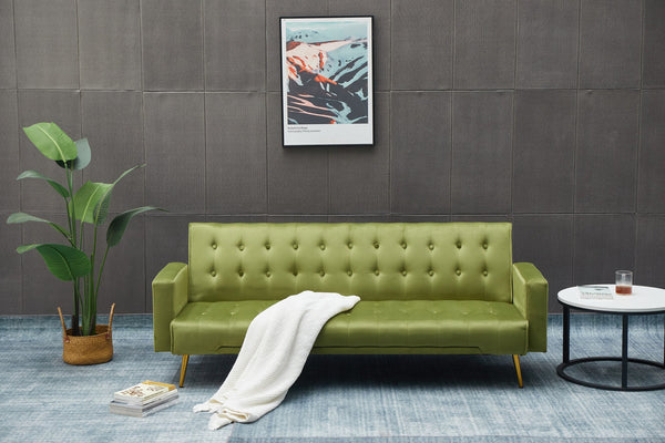 English Elm SOFA Velvet Convertible Sofa Bed with Golden Legs, Solid Wood Frame, Compact Design for Small Spaces Army Green B205P246432